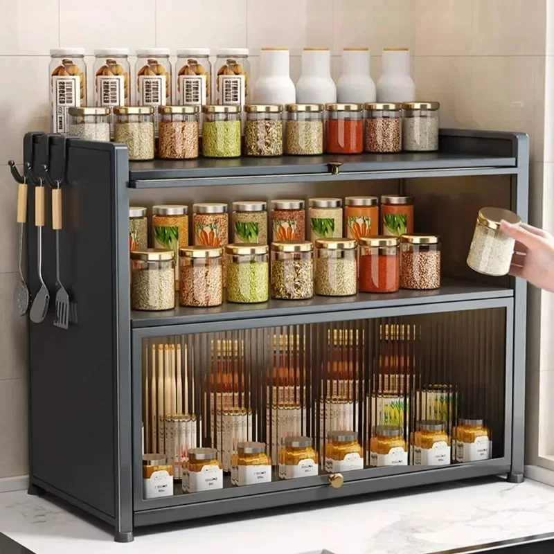 

Minimalist Shelf Countertop Multi-layer Dust-proof Seasoning Rack Multi-functional Seasoning Cabinet With Door Storage Cabinet