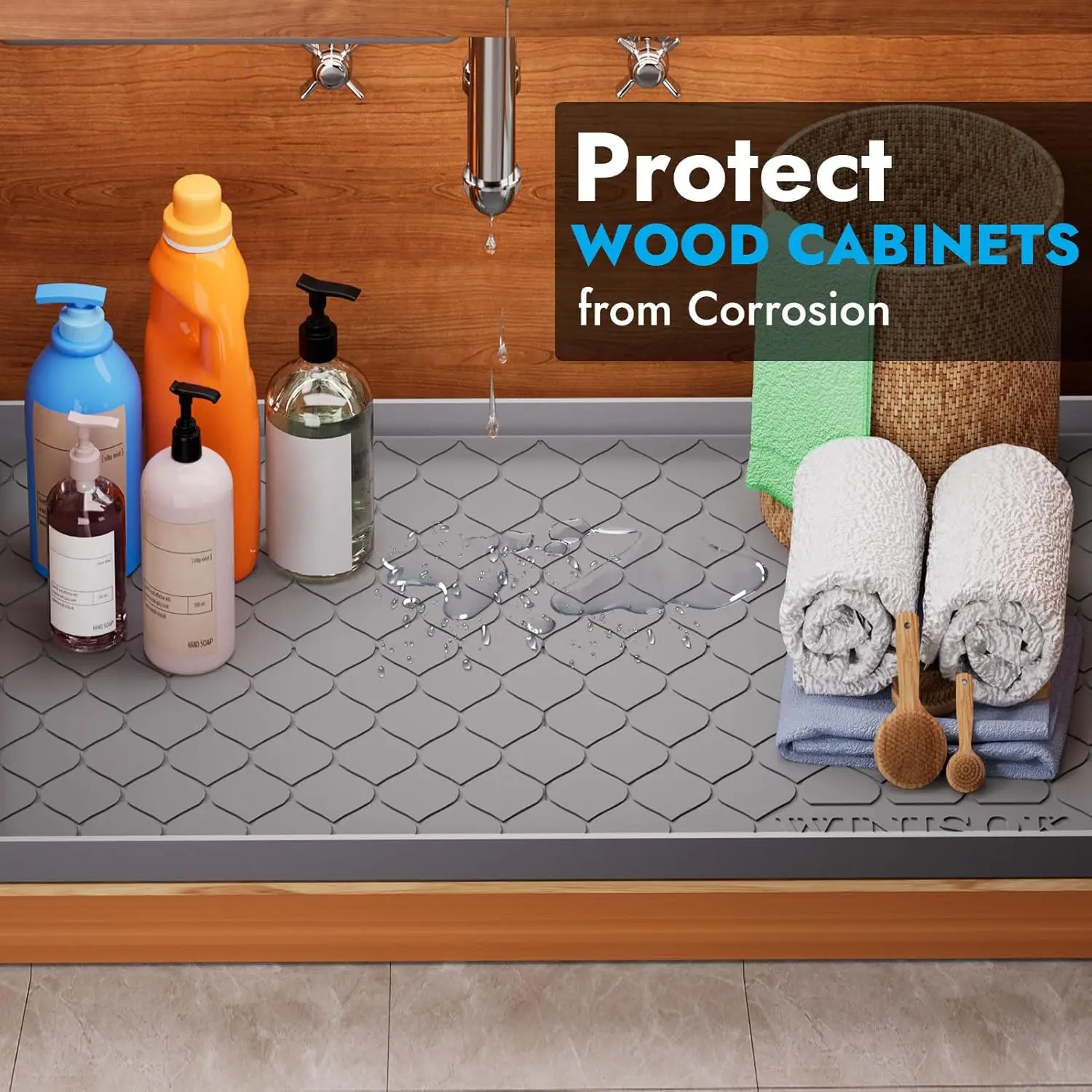 

Silicone Under Sink Mat 40"" X 22"", Kitchen Essentials And Gadgets, Shelf Liner And Cabinet Protector, Home Organizers And