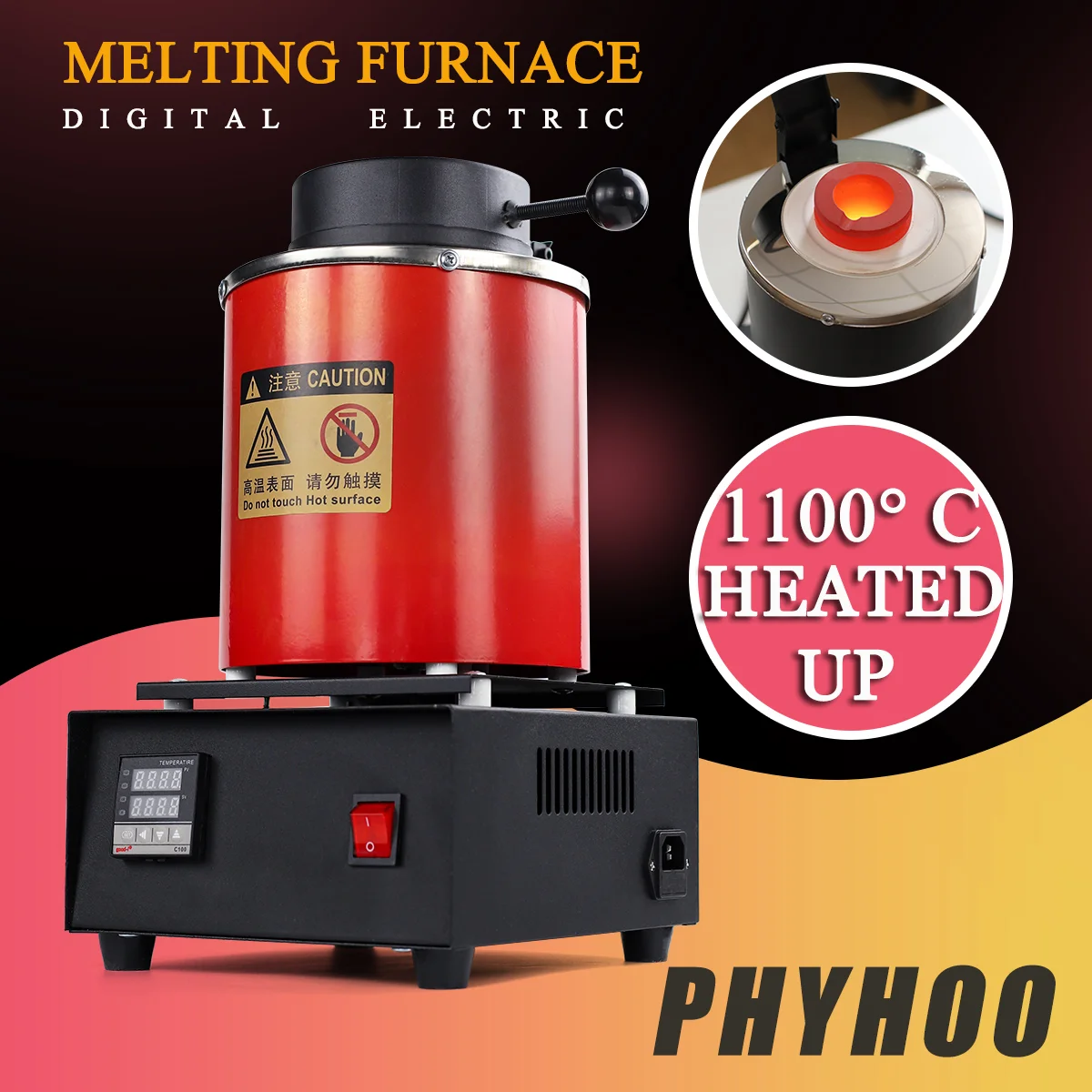 

PHYHOO 3KG Gold Melting Furnace 1400W Digital Melting Furnace Is Used To Melt Scrap Silver Gold Copper Aluminum Refining Casting