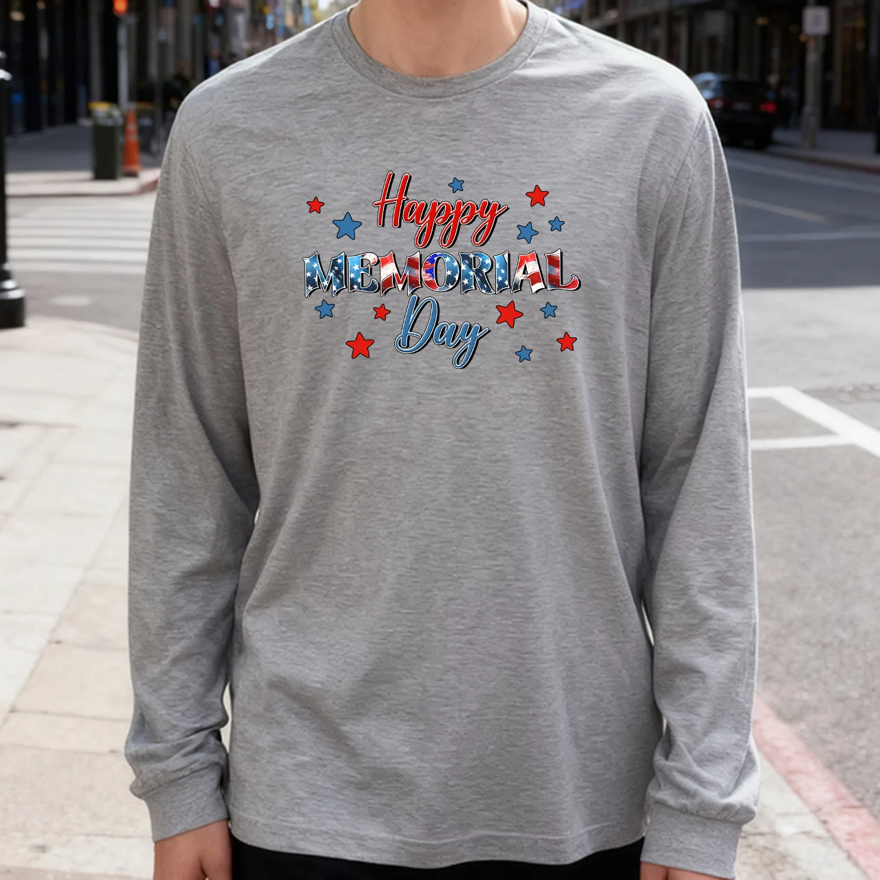 Many Little Stars Men's Long Sleeve Tee 100% Cotton 180g Crew Neck Casual Daily Style Soft and Breathable