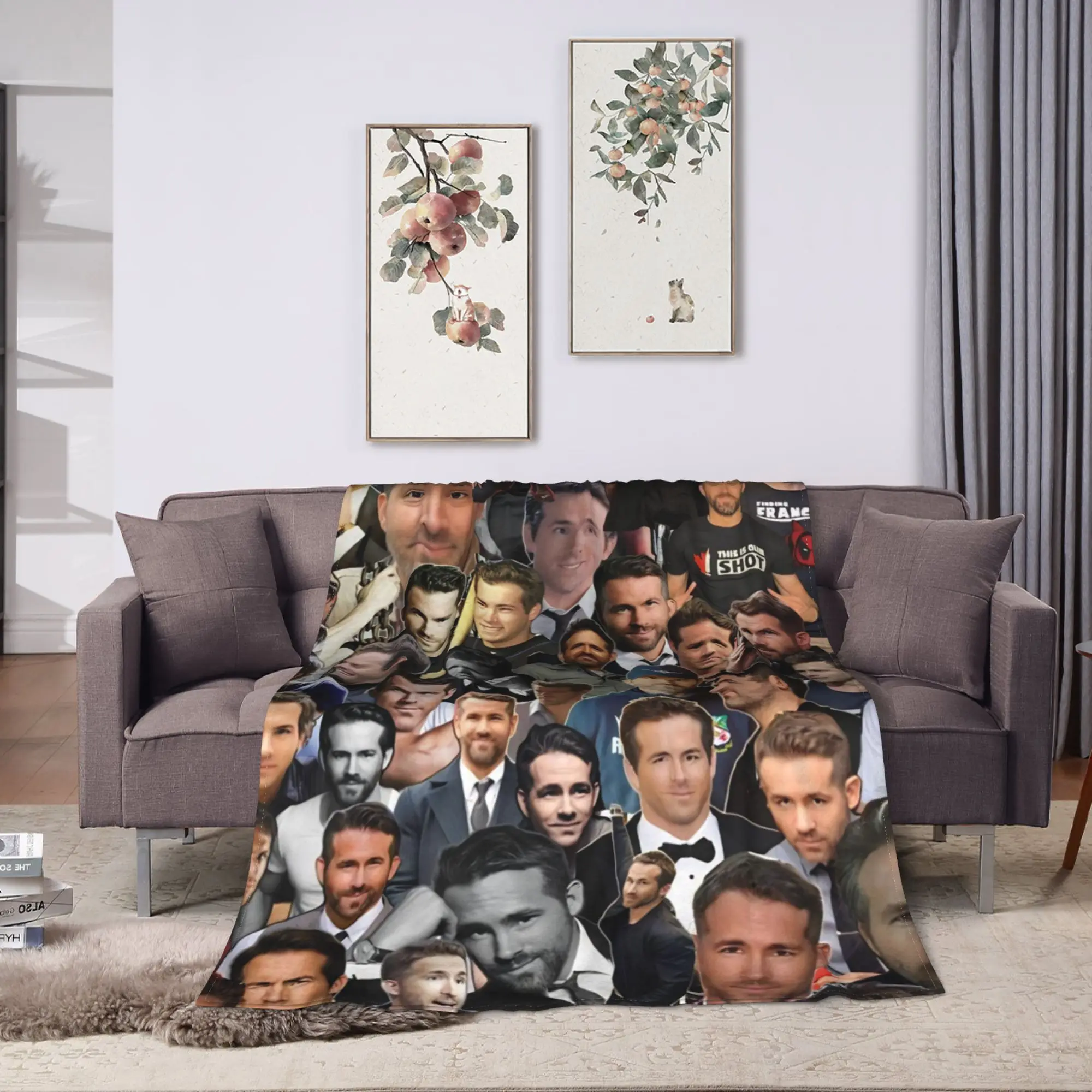 Actor  R-Ryan Reynolds Collage Blankets  Camping Flannel Throw Blanket For Couch Bed Warm Customized Quality Bedspread Gift Idea