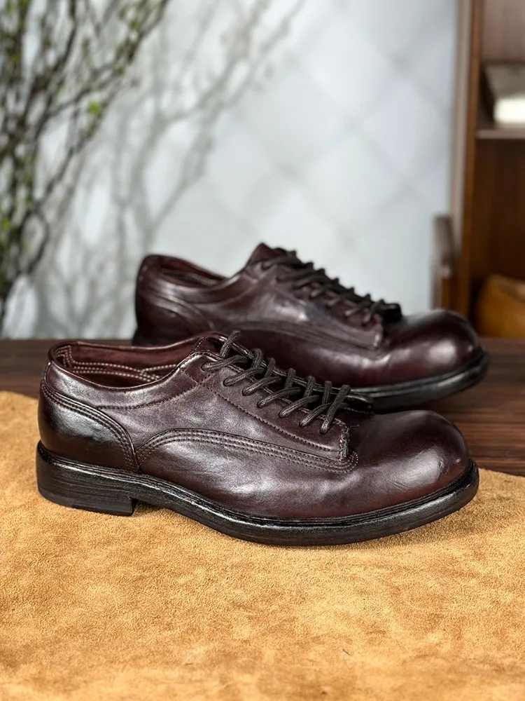 

Handmade Casual Leather Shoes Men Genuine Leather Lace-Up Vintage Outdoor Hiking Work Shoes