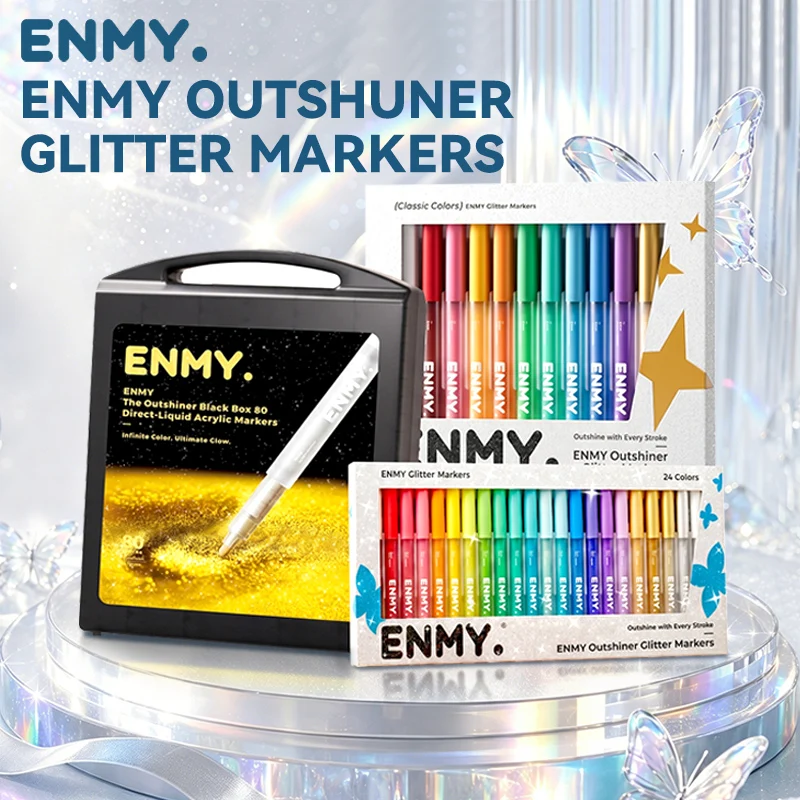 ENMY Glitter Metallic Marker Shiny Pens Set Bling Sparkling Highlighter Markers for DIY Drawing Painting Art School Supplies