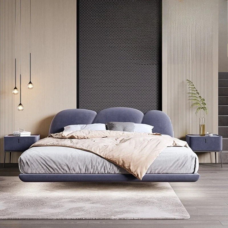 

Suspended Double Bed Simple Velvet Fabric Soft Bag King Size 150x200 Frame Bed Twin Wood Modern Lit 2 Personnes Furniture