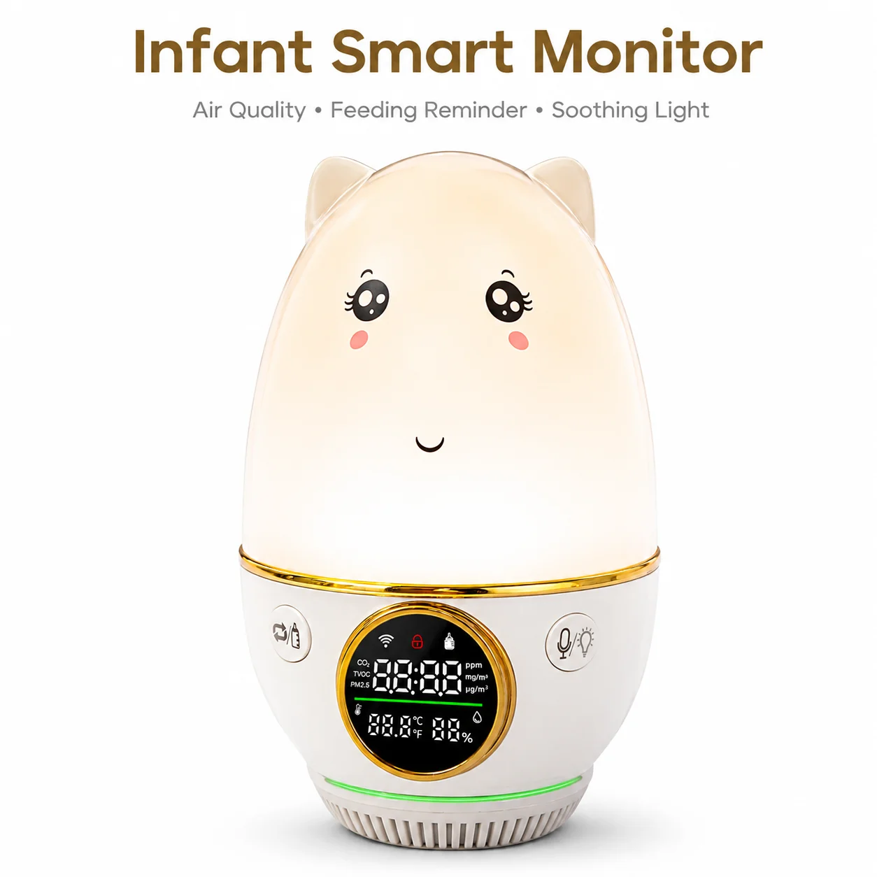 Infant Smart Monitor Baby Guardian with CO2/AQI/PM2.5, Temp/Humidity, Feeding Timer, Audio Recording, Tuya APP Control