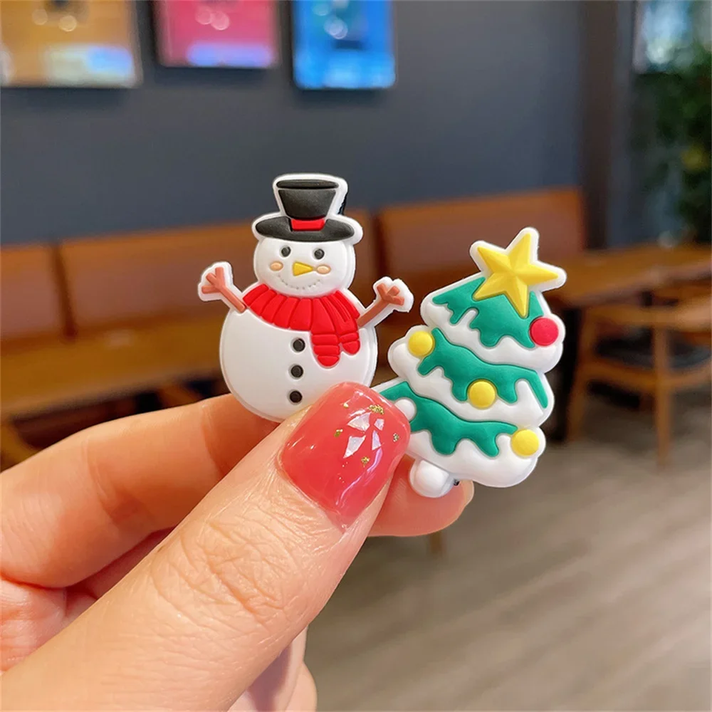 10Pcs/Set Christmas Hairpins Children Children Cartoon Santa Claus Snowman Elk Bow Hairpins Hair Bun Headdress Bb Clips