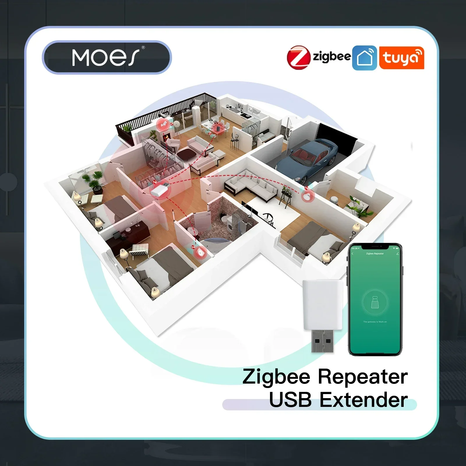 MOES Tuya ZigBee Signal Repeater Amplifier USB Extender for Smart Devices Expand Stable Transmission 15-20M Home Module