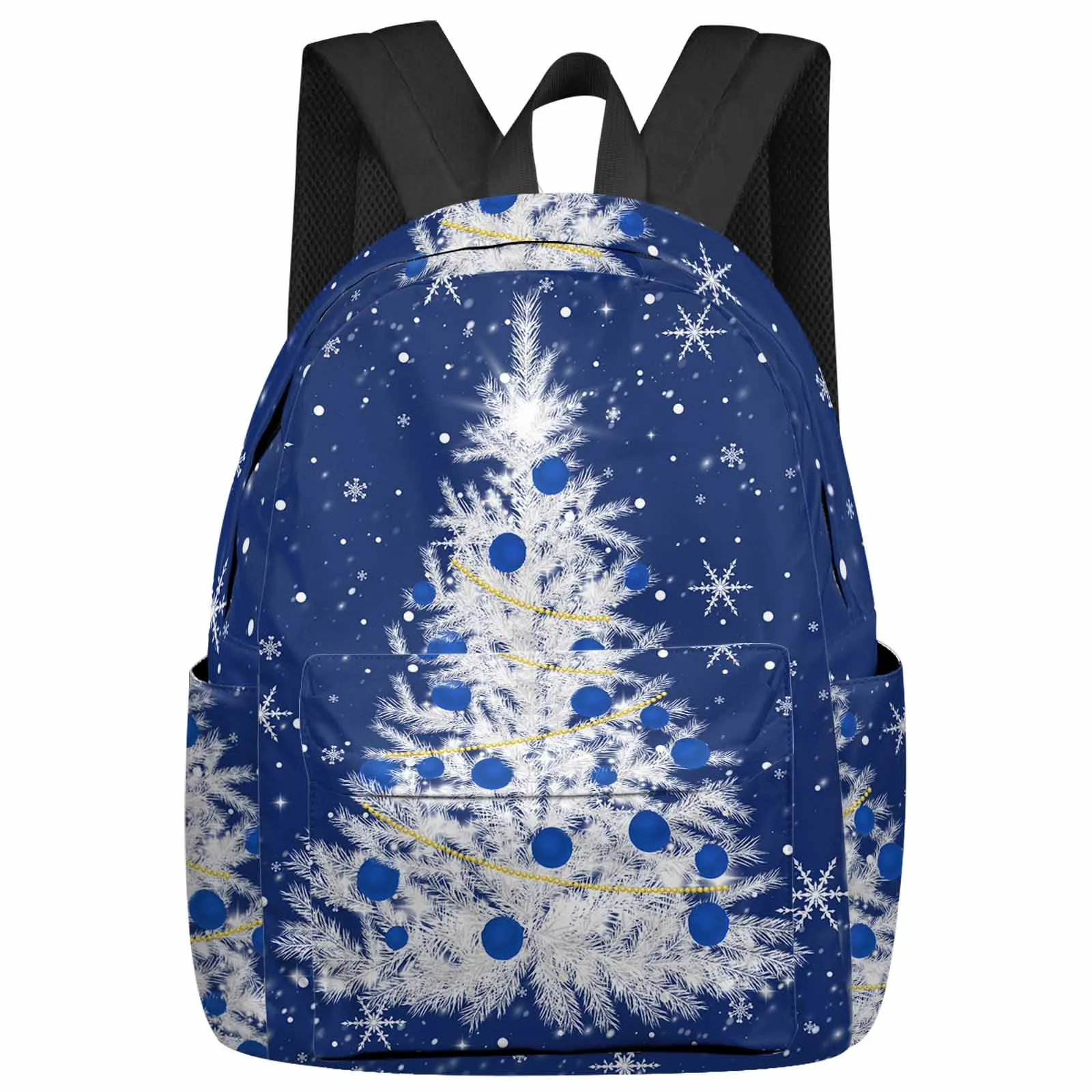 Blue Christmas Tree Snowflakes Backpacks Custom Student School Bags Laptop Backpack Men Women Female Travel Mochila