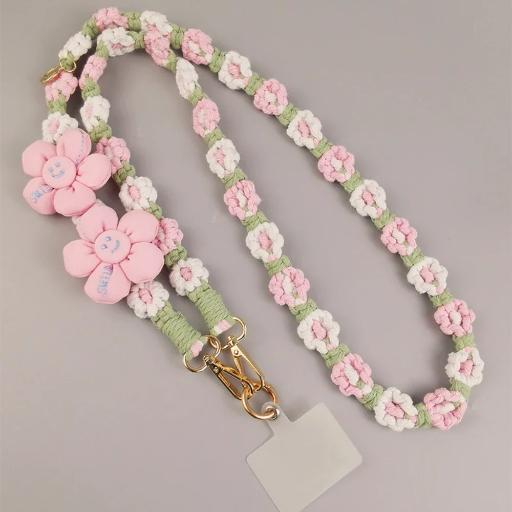 Mobile phone strap long diagonal strap shoulder strap hand woven small daisy flower pendant fashionable sturdy and trendy