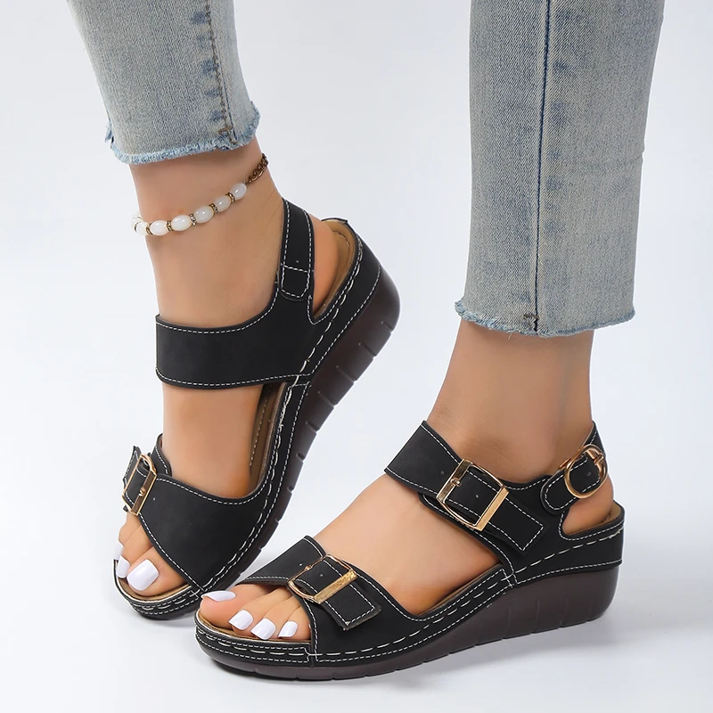 New Heels Woman Platform Wedges Shoes Ladies Summer Sandals Buckle Non-slip Beach Sandals Plus Size 41  women sandals