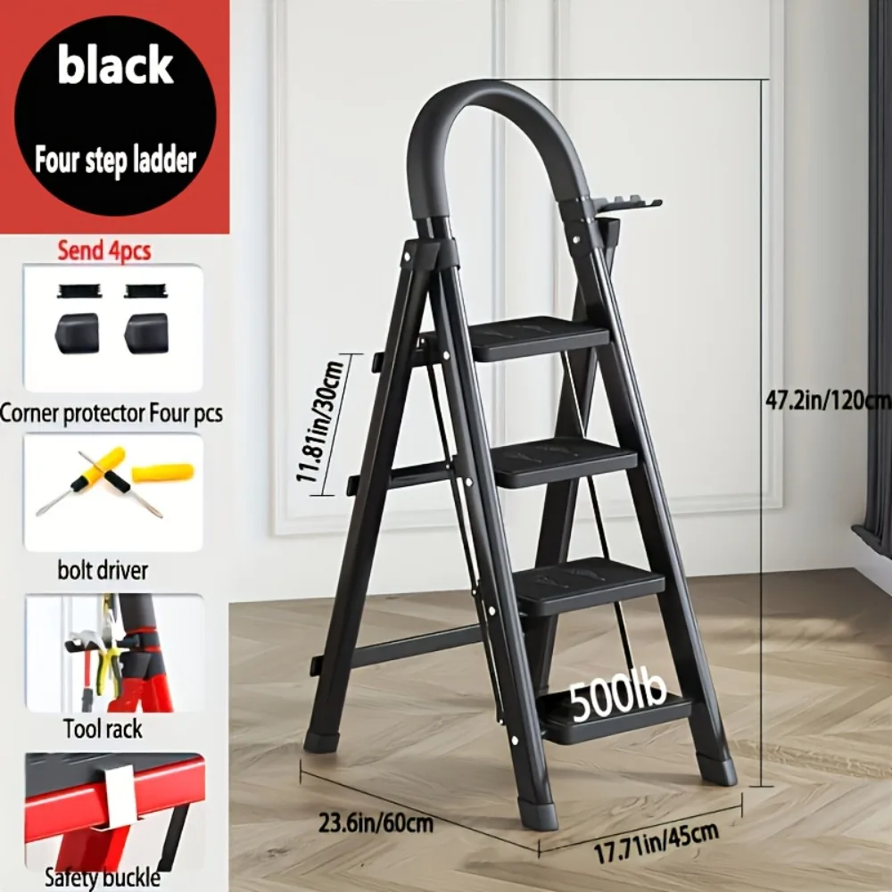 

A 400-Pound Capacity Foldable Footstool Ladder W/ Non-Slip Pedals And Storage Shelves. Lightweight, Portable