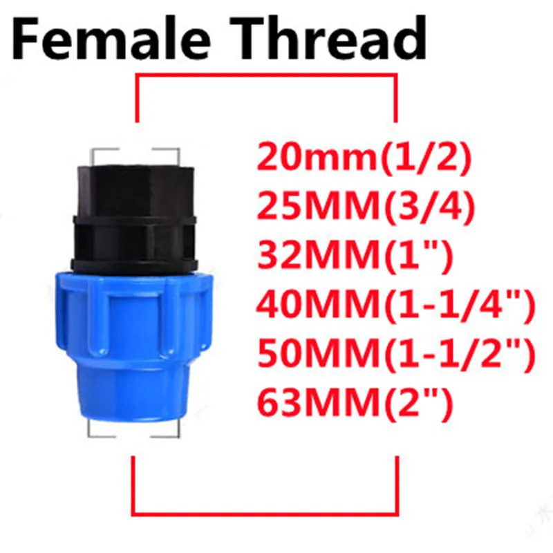 Plastic PE Tap Water Irrigation Water Pipe Quick Connector Female Male Thread to Pipe 20mm 25mm 32mm 40mm 50mm 63mm