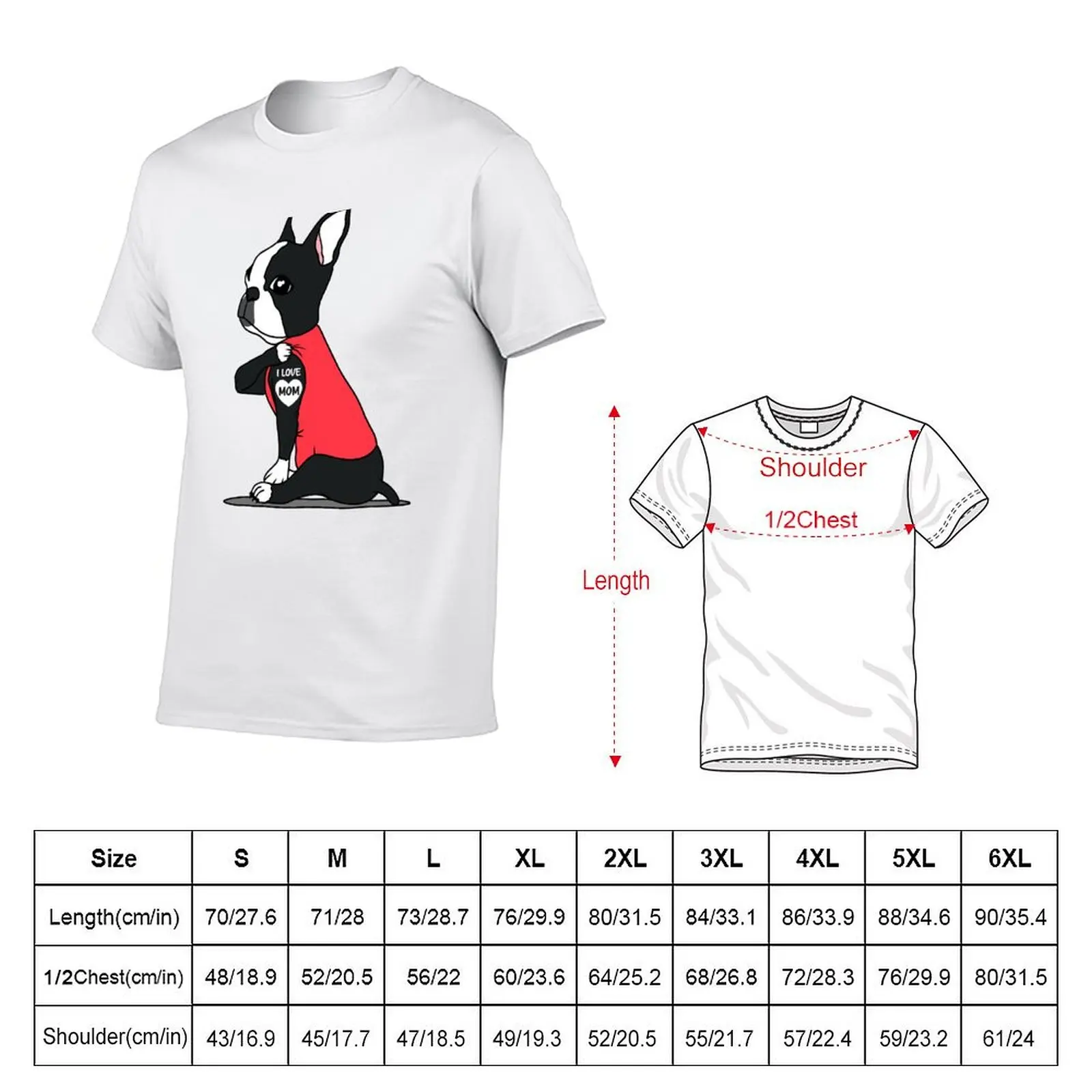 boston terrier dog - i love mom T-Shirt Trendy Print Short Sleeve T-Shirt
