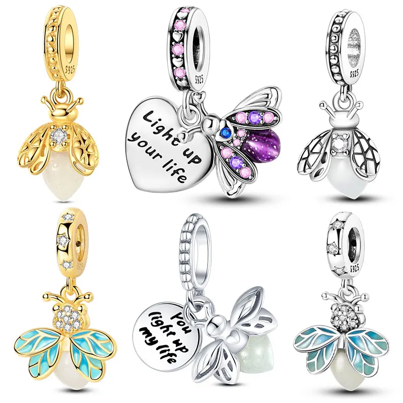 Abalorios de Plata 925 con Diseño de Luciérnagas que Brillan en la Oscuridad, Compatibles con Pulseras y Collares Originales de Mujer de 3mm, Joyería Fina DIY, Regalos, Gran Venta