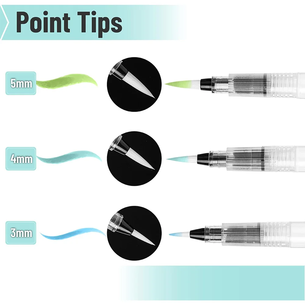 أقلام فرشاة ألوان مائية، 3 عبوات، مجموعة فرش ألوان مائية، قلم فرشاة قابل لإعادة الملء للبالغين، فرش مائية للألوان المائية #4