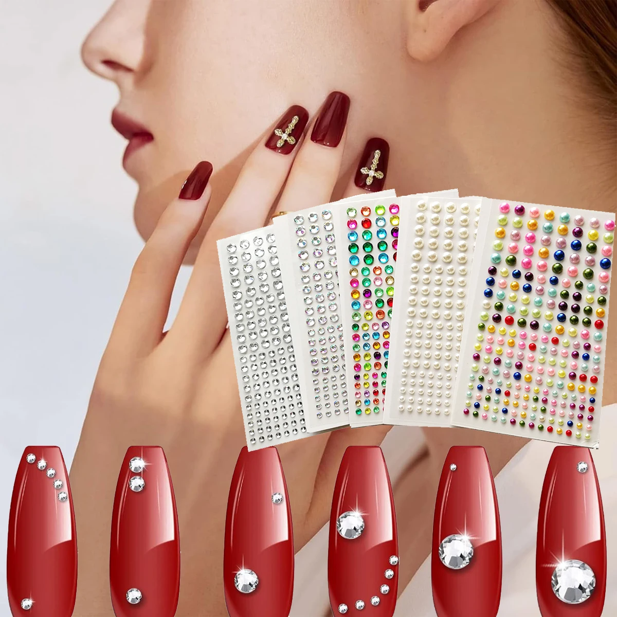 11Sheet Mix Hair Pearls Stick On Self Adhesive Pearls Stickers Face Pearls Stickers for Hair Face Makeup Body Makeup DIY Craft