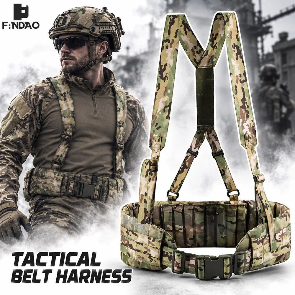 Tactical Battle Belt Set With Detachable Suspenders, Widened Thickened MOLLE Waist Seal For CS Wargame Airsoft Hunting Training