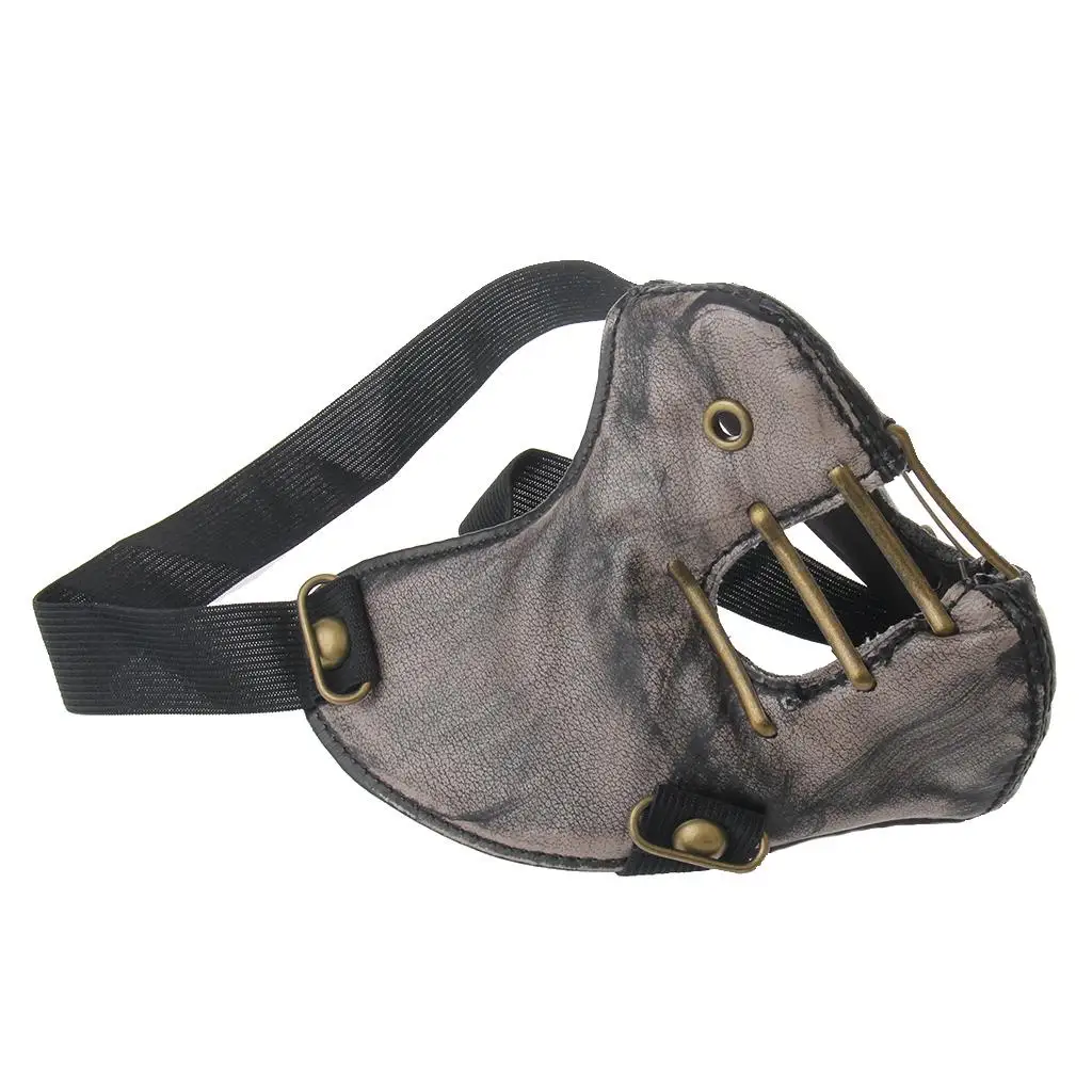 PU Leather Steampunk Half Face Mask Punk Gothic Mouth Cover Windproof Warm Dust Shield for Outdoor Ride and Carnival Cosplay