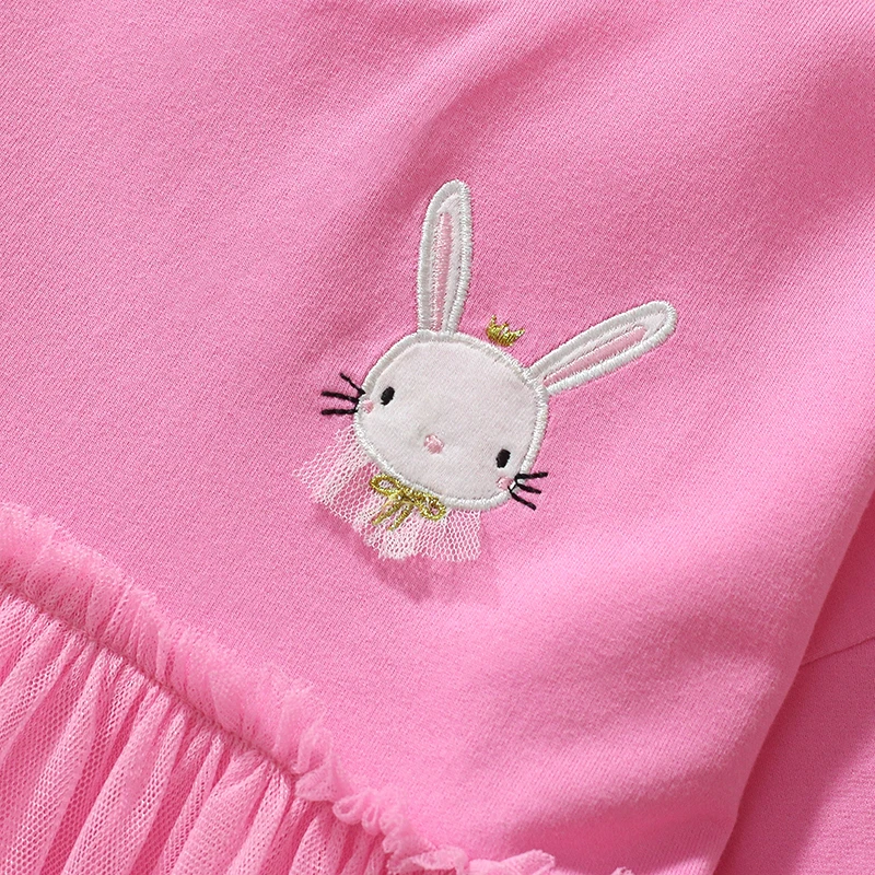 Little maven Children\'s Clothing Kids Clothes 2024 Autumn Spring Cotton Baby Girls Long Sleeves Cartoon Rabbits Mesh Dresses