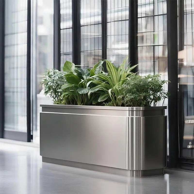 hh-Outdoor Stainless Steel Art Deco Waterproof Lighted Handmade Flower Boxes Flower Pots Flower Basins Isolation Troughs Mobile