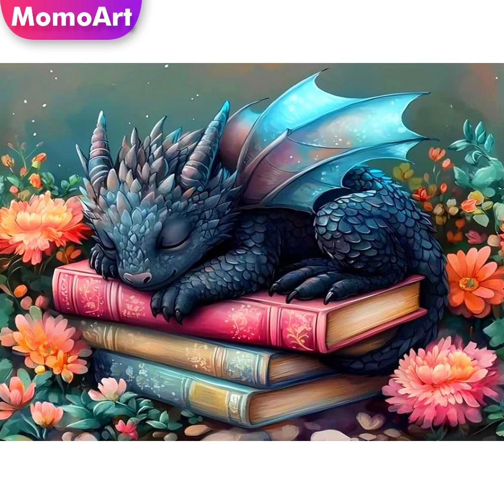 Momoart New Arrival Diamond Mosaic Dragon Animal Full Square Painting Book Rhinestones Picture Embroidery Flower Handmade Gift