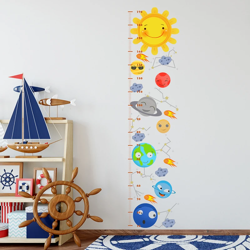 Planet Sun Height Measure Wall Sticker for Kids Rooms Child Growth Ruler Stickers Gauge Growth Chart Classroom Mural Decals