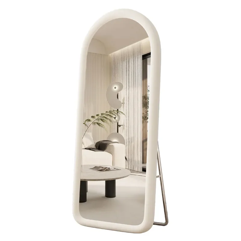 Cream Full Length Mirror Wall Mounted Light Luxury Dressing Glass for Girls Bedroom Dormitory Clothing Store Fit Check