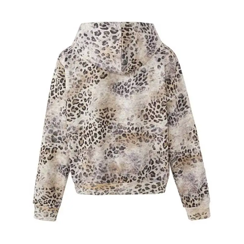 American Style Trendy Male Hoodies Versatile Cardigan Leopard Print Tie-Dye Long Sleeve Loose Sweatshirt VFTY7
