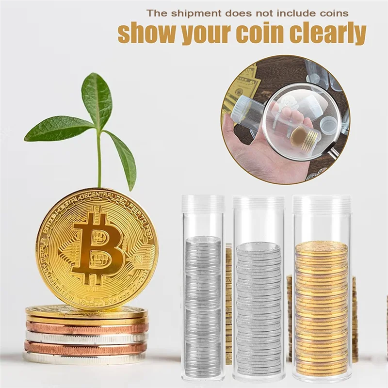 Tubes de stockage de pièces de monnaie de tailles assorties, Tubes de monnaie en plastique transparent, Tubes de pièces de monnaie en Nickel, fournitures de collecte de pièces de monnaie