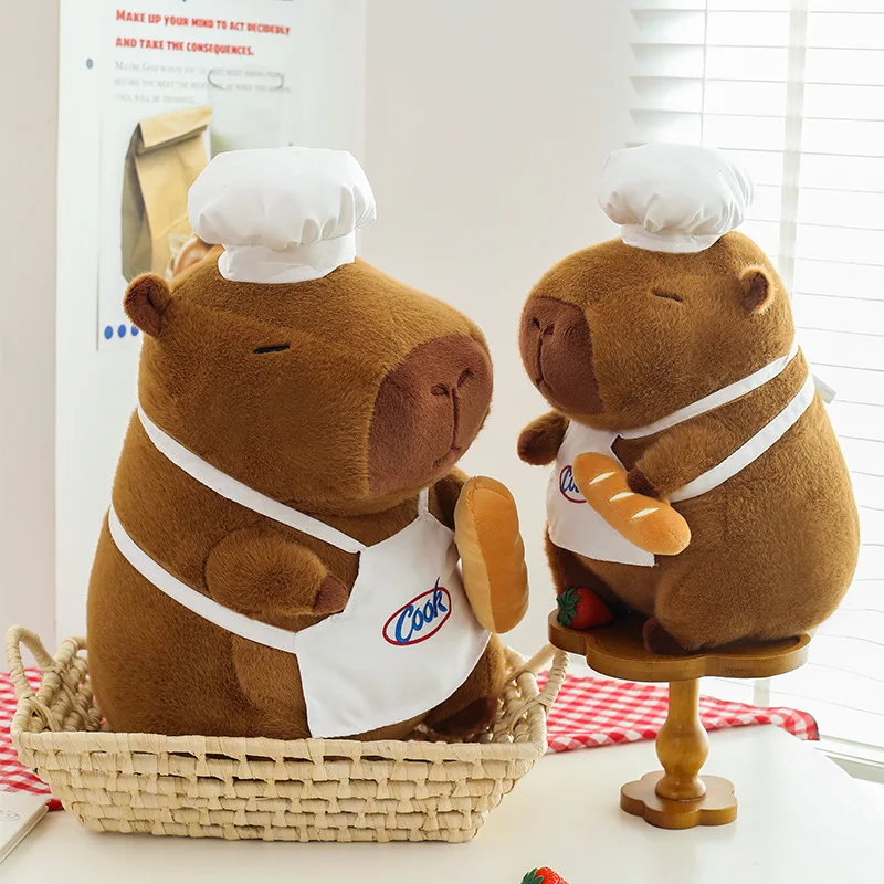 Juguete de peluche Kawaii, muñeco de peluche, bonito Chef, capibara, pan, juguete suave para niños, regalo de cumpleaños para niñas y niños, premio de gran tamaño