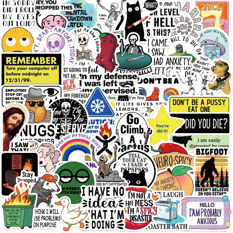 50PCS Funny Prank Meme Stickers Graffiti Cartoon Toys Decals DIY Skateboard Notebook Fridge Helmet Waterproof Sticker