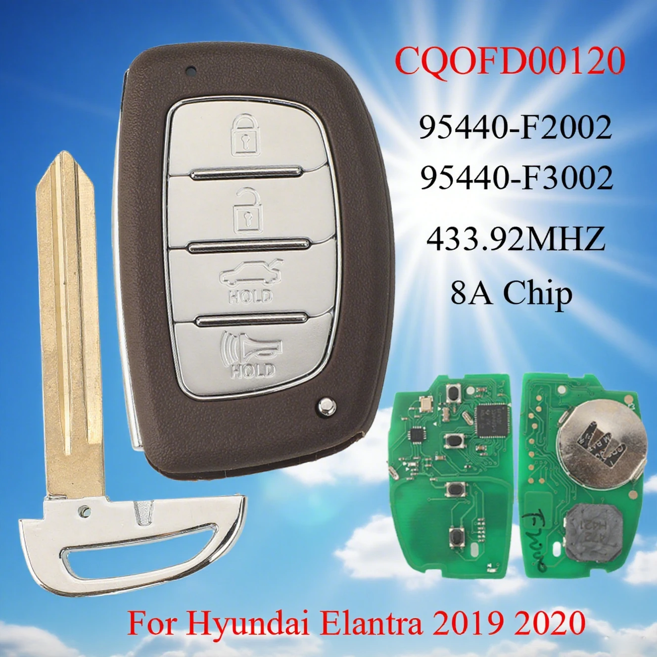 

jingyuqin 4 Button 433MHz 8A Chip Smart Car Key Remote Control 95440-F2002 F3002 CQOFD00120 For Hyundai Elantra 2019 2020 Fob