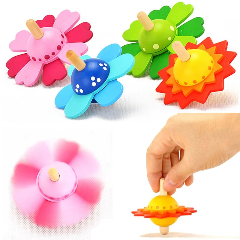 

Kids Wooden Toys Flower Rotate Spinning Top Classic Toys For Children educational desktop decompression Montessori Sensory Gift