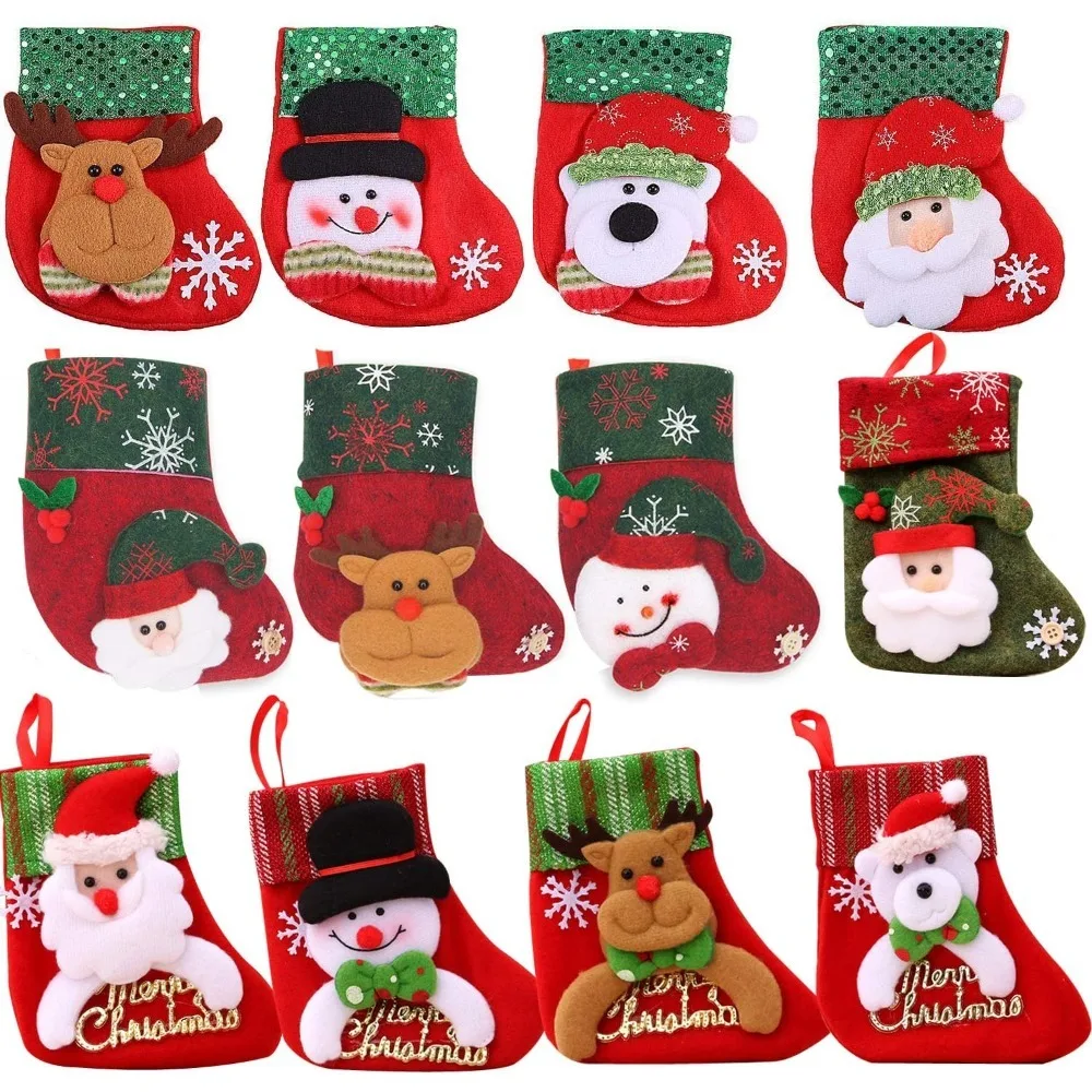 1Pcs Cartoon Christmas Socks Ornament Merry Christmas Decorations Home Christmas Gifts Xmas Noel Navidad Happy New Year Supplies