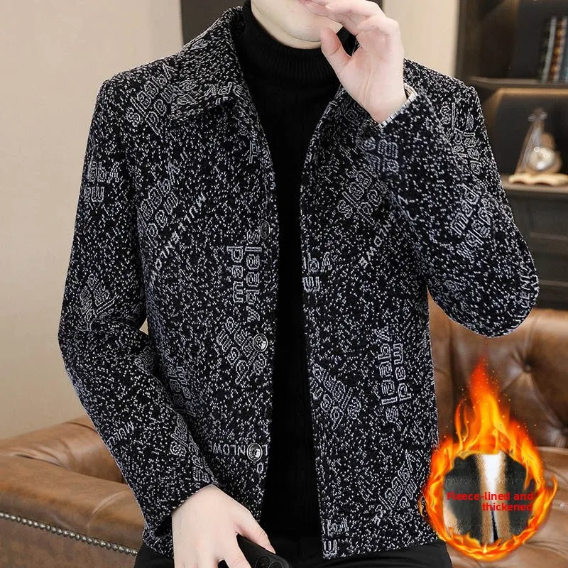 

Мужская шерстяная куртка Thiened Fce, осенне-зимняя новинка, корейская версия, приталенный крой, с отложным воротником, теплая, модная