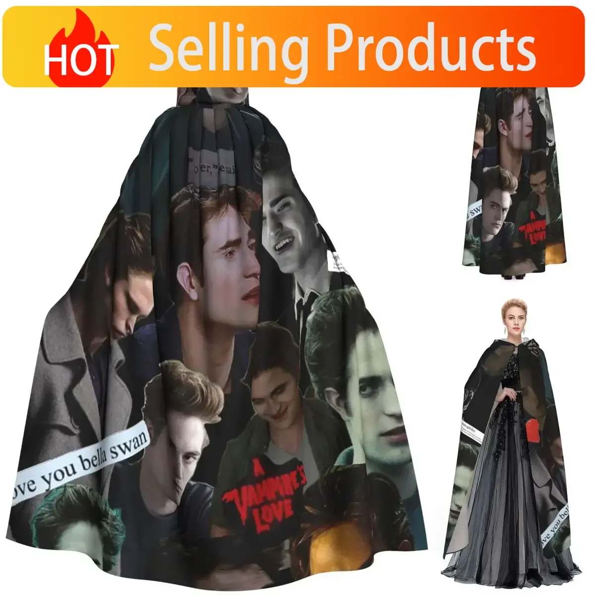Edward Cullen Twilight Long Hooded Cloak Witch Medieval Costume Cosplay Cape HalloweenVampire Adult Unisex