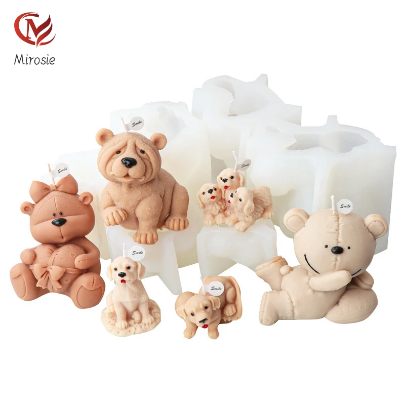 Mirosie Silicone Three-dimensional Cartoon Bear Candle Mold Labrador Puppy Aromatherapy Plaster Decoration Silicone Mold Candle