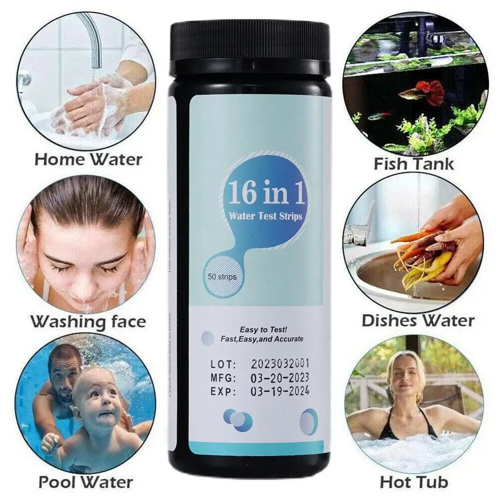 50/100PCS 16 In 1 Drinking Water Test Kit PH Hardness Test Strips Chlorine Iron Nitrate Nitrite Lab For Testing Spa O6J8