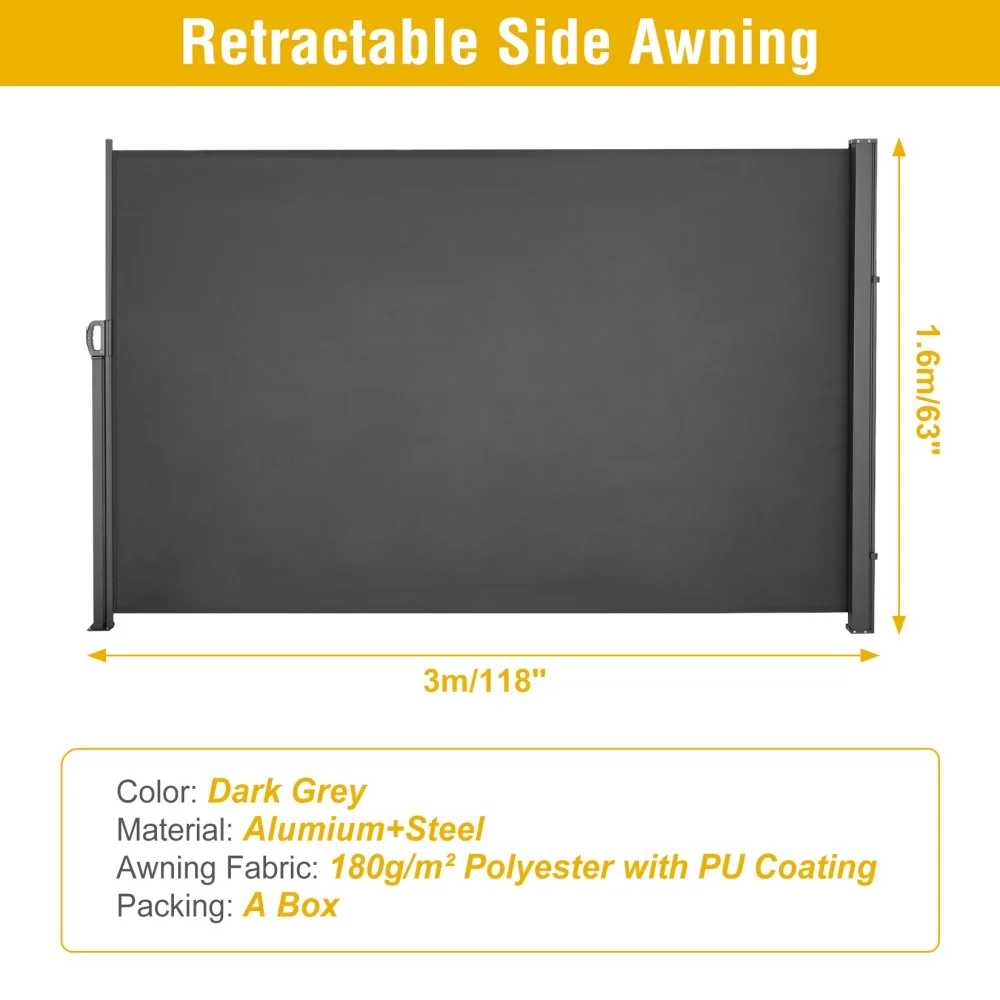 Retractable Side Awning Outdoor Screen for Patio 118