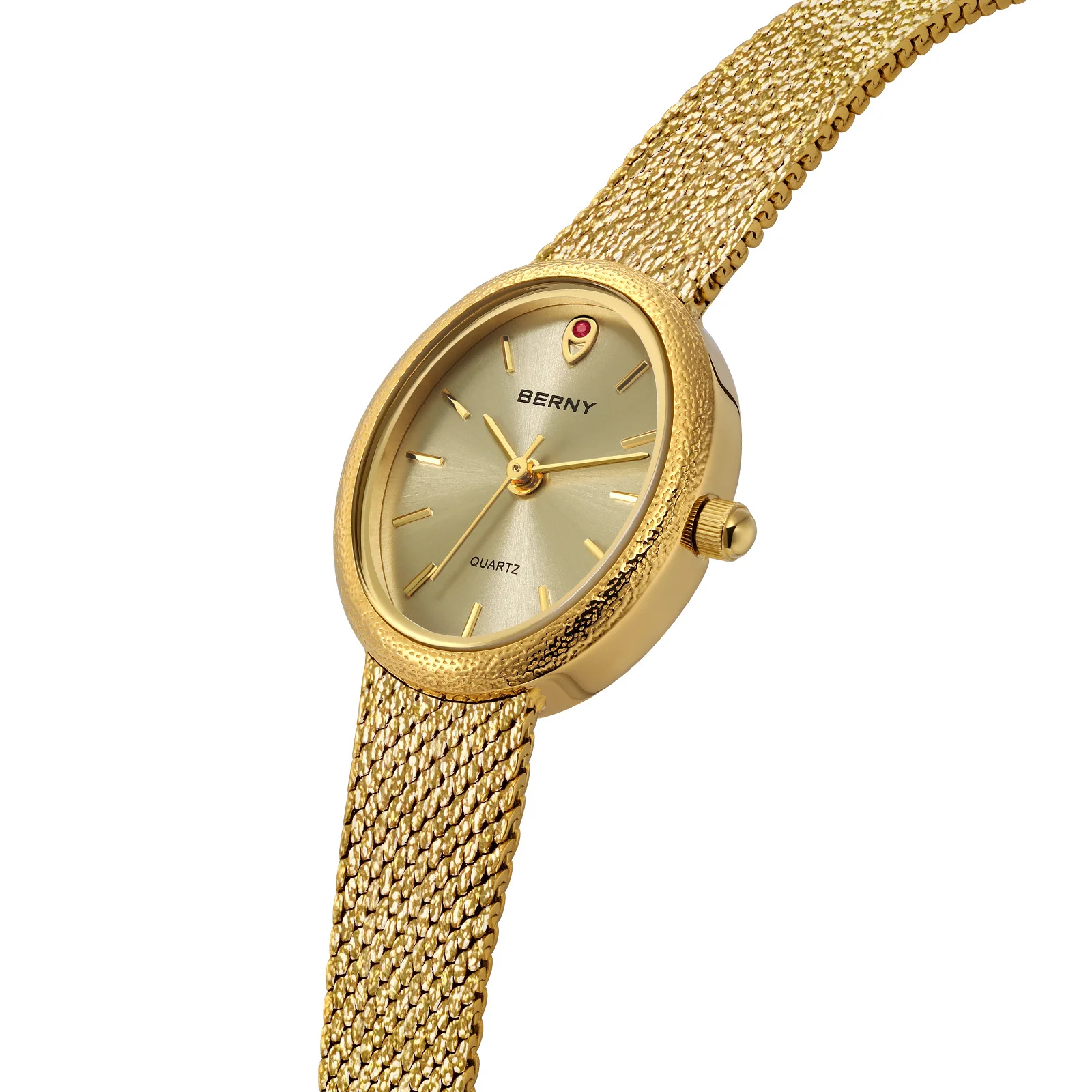 BERNY Luxury Watches for Women Fashion Golden Ladies Quartz Watch Super Lightweight Oval Case S/S Casual Dress Wristwatch