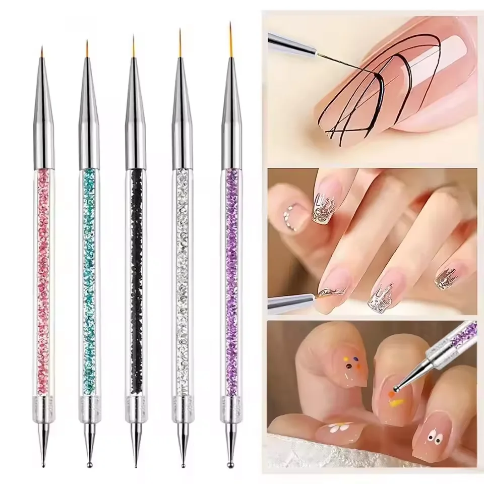 LULAA 5Pcs Stripe Liner Brush Nail Brush Nail Painting Pen Dotting Tool Nail Art Accesories Rhinestone Picker Drawing Tools