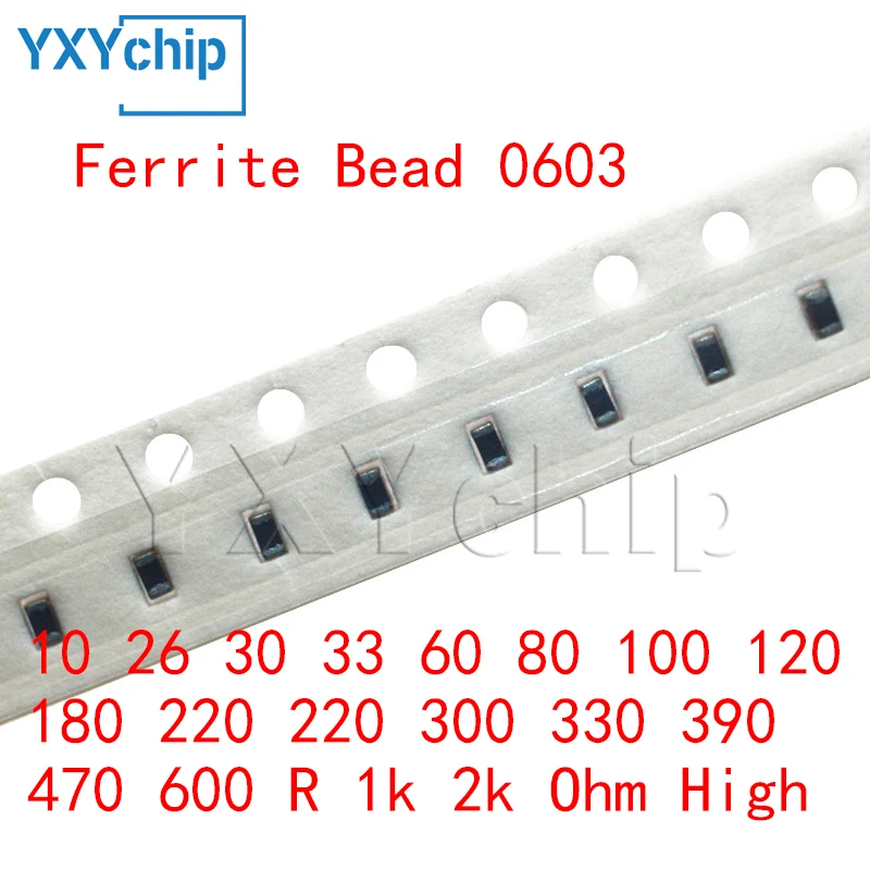 Perle de Ferrite Morte Smd, Courant ÉWer, 100, 10, 26, 30, 33, 60, 80, 0603, 100, 120, 180, 220, 220, 300, 330, 390 R, 1k, 2k, Ohm, 470 Pièces