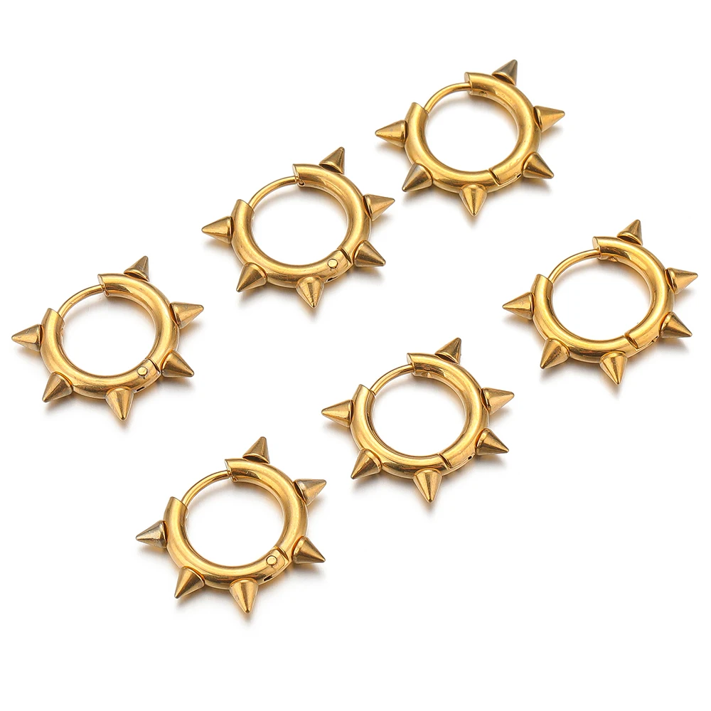 10pcs PVD Gold Color Stainless Steel 2.5mm Wire Cone Hoop Earrings Men Punk Hiphop Bijoux Gift Fashion Jewelry Huggie Wholesale