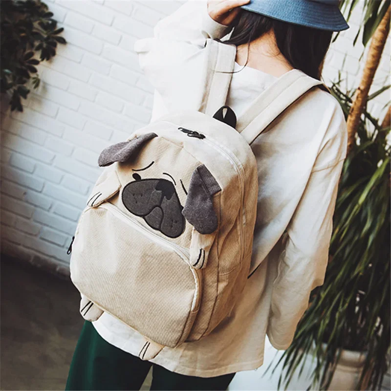 SUPER Cute Designer Dog Fox Ear Embroidery Corduroy Canvas Women Backpack School Bag For Teenagers Girls Travel Bagpack