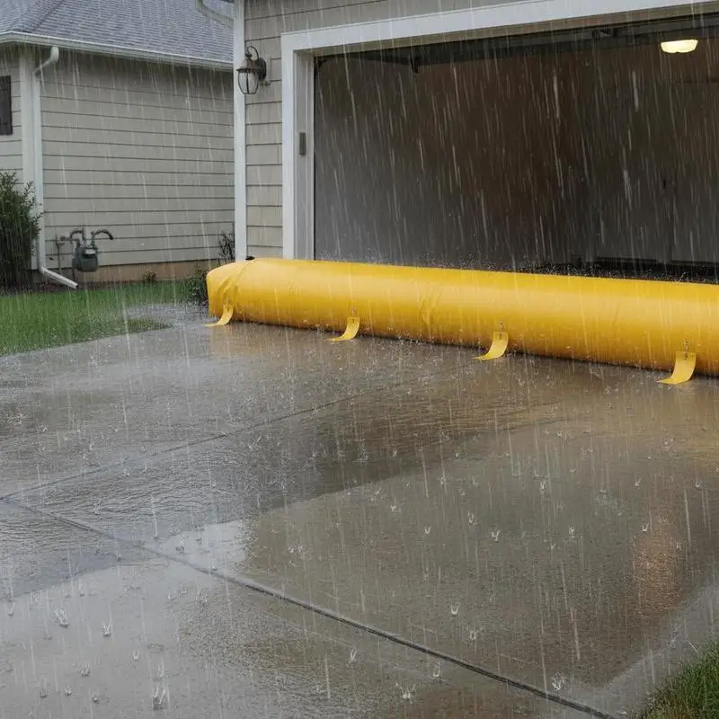 Flood Barrier 24 ft x 12 in For Doorways Garages Driveways, Reusable PVC Water Diversion Tubes High Visibility Yellow Heavy Duty Outdoor Protection Sealing Equipment