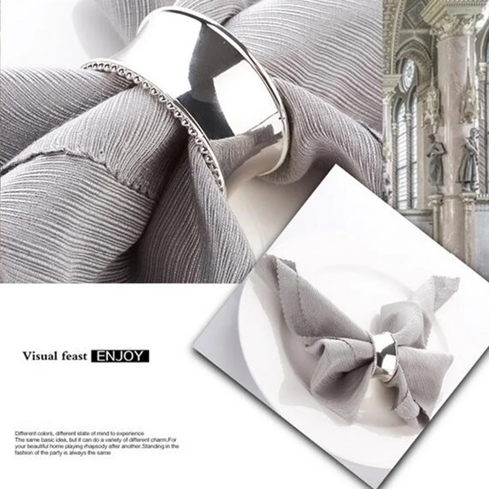 

Elegant Oval Napkin Ring in Stainless Steel Beaded Detailing Silver Hue Table Setting Accent for Banquets and Home Dinners