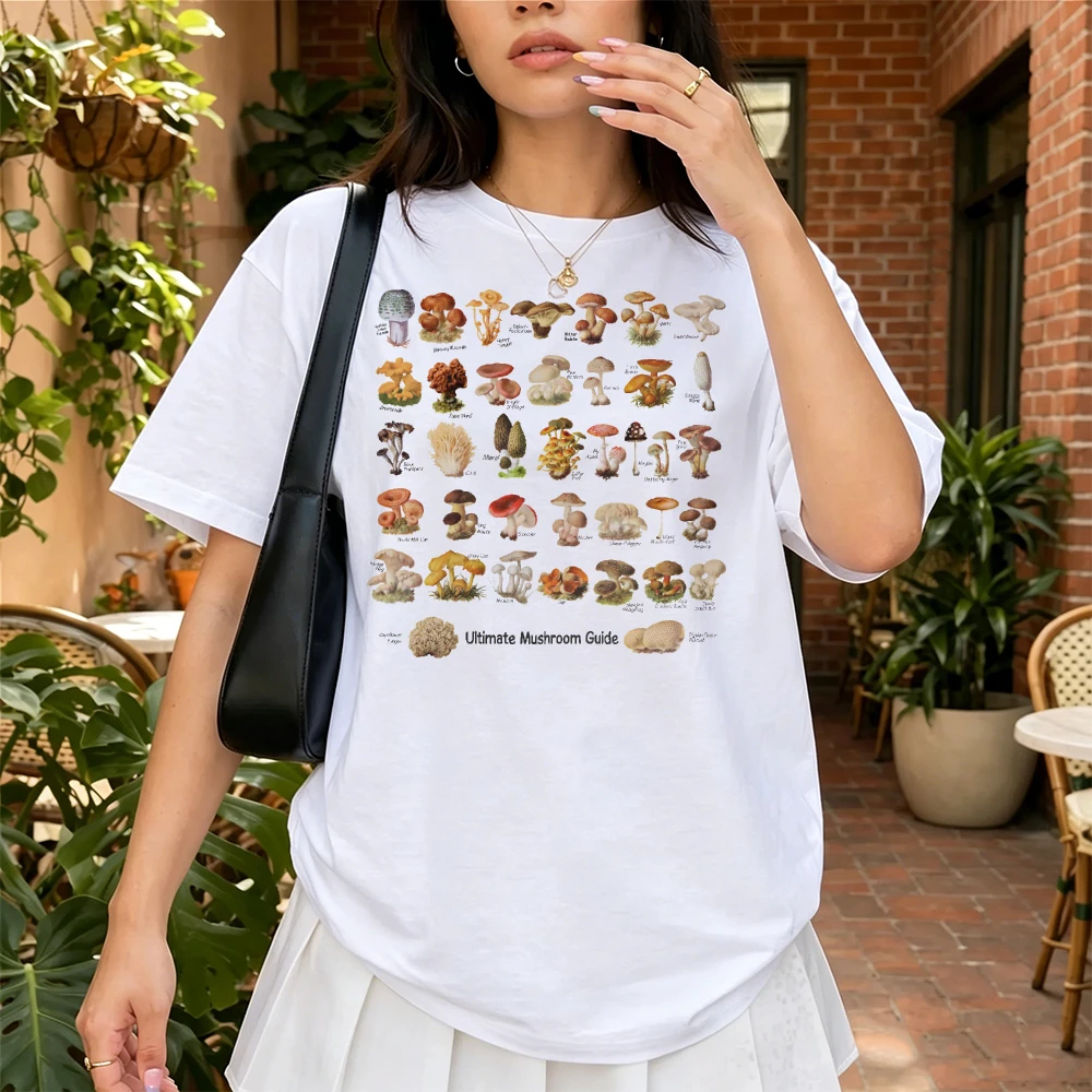 Ultimate Mushroom Guide Fungi Species Botanical Chart Women Men Summer T Shirt Mycology Foraging Cottagecore Casual Apparel