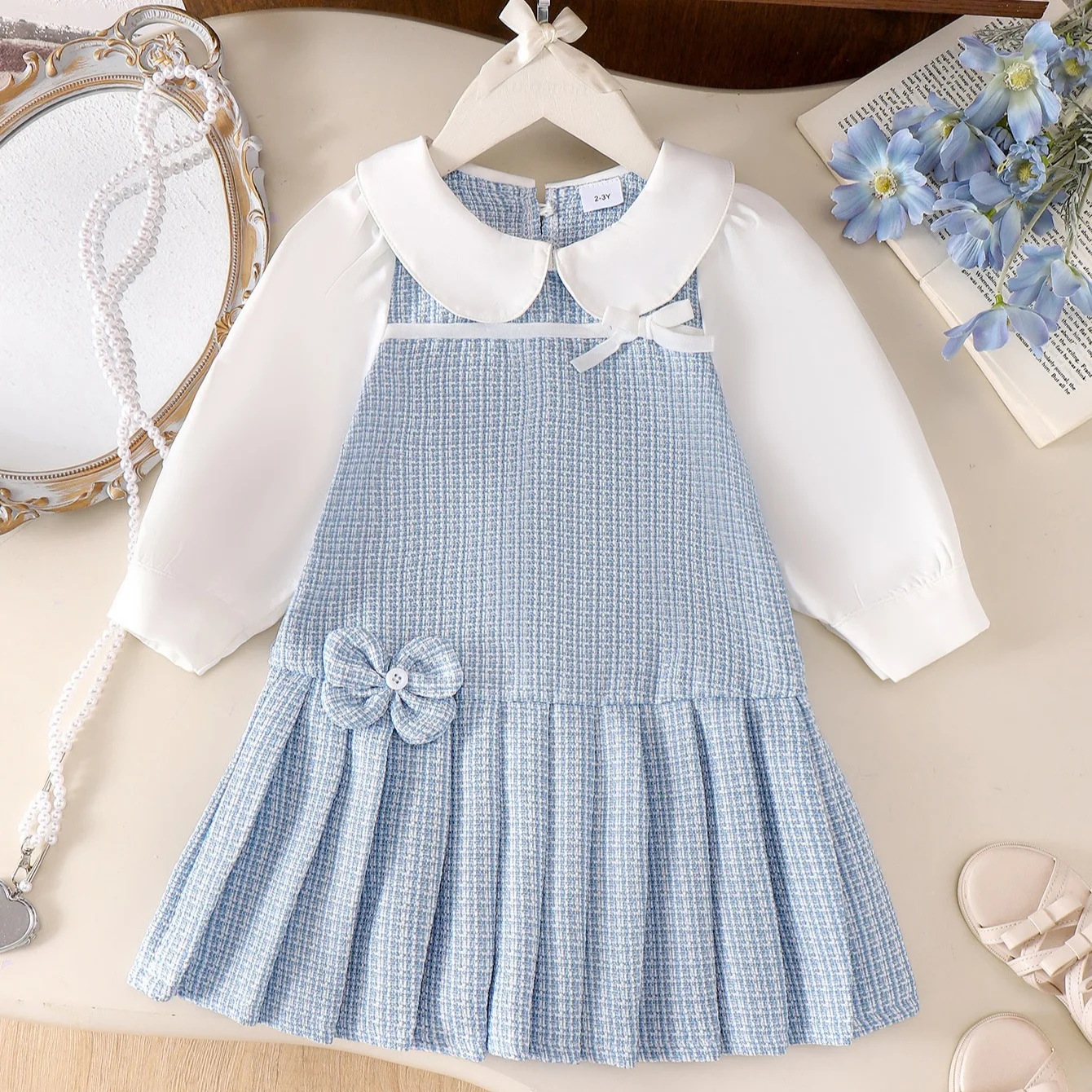 Girls Dress 2026 Autumn and Winter New Children's Clothes Girls Baby Temperament Lovely Doll Collar Plaid Long Sleeve Dress