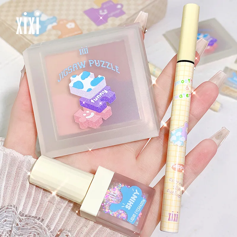 XiXi Fun Puzzle trucco confezione regalo bassa saturazione opaco diamante schiacciato ombretto liscio Eyeliner liquido ombretto Set