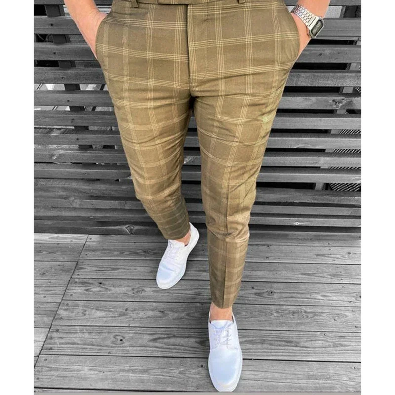 

Casual Plaid Pants For Men Joggers Mens Fashion Streetwear Straight Pencil Pants Ankle-Length Casual Trousers Business Work Man
